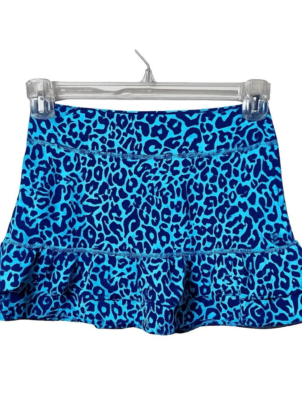 NWOT Lilly Pulitzer Luxletic Blue Leopard Print Tiered Ruffle Skort Size XS